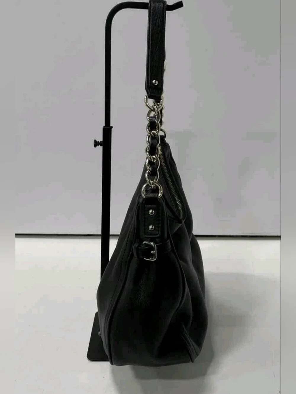 Kate Spade Black Leather Hobo with Chain-Link Strap